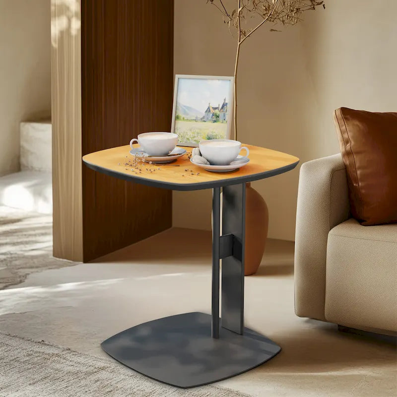 Table basse en pierre frittée blanche et marron de selle avec 2 tiroirs, carrée/ronde
