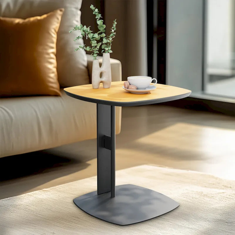 Table basse en pierre frittée blanche et marron de selle avec 2 tiroirs, carrée/ronde