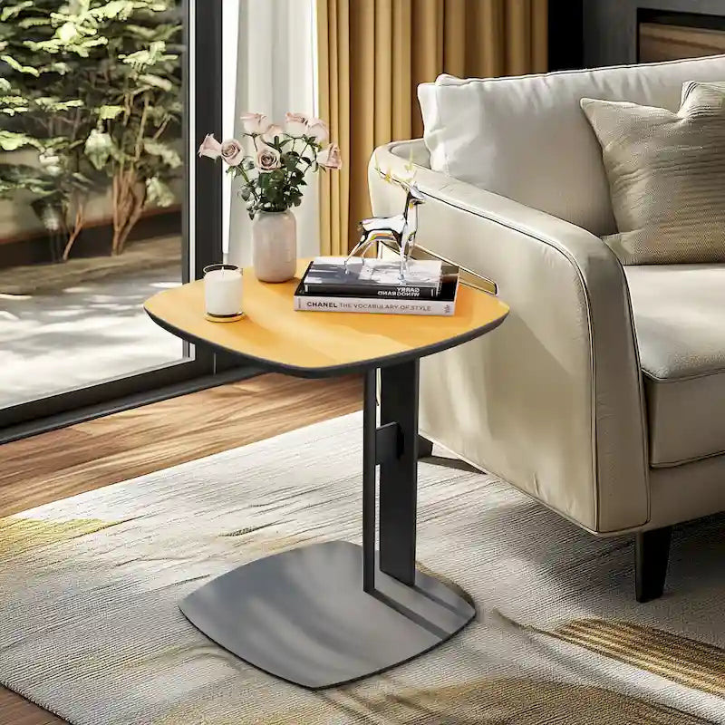 Table basse en pierre frittée blanche et marron de selle avec 2 tiroirs, carrée/ronde