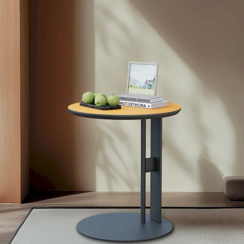 Table basse en pierre frittée blanche et marron de selle avec 2 tiroirs, carrée/ronde