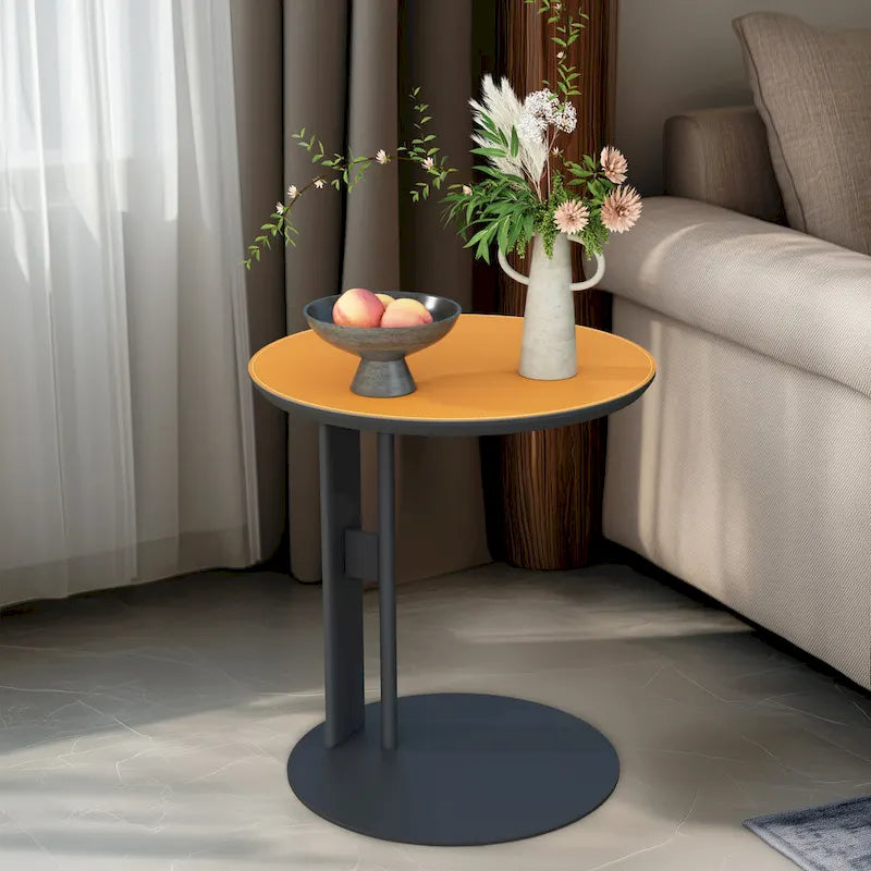 Table basse en pierre frittée blanche et marron de selle avec 2 tiroirs, carrée/ronde