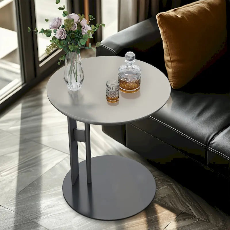 Table basse en pierre frittée blanche et marron de selle avec 2 tiroirs, carrée/ronde