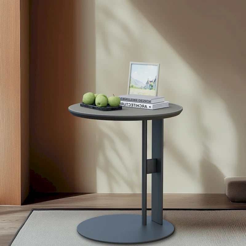 Table basse en pierre frittée blanche et marron de selle avec 2 tiroirs, carrée/ronde