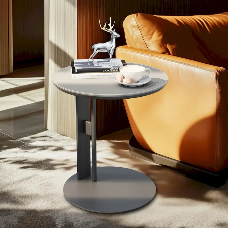 Table basse en pierre frittée blanche et marron de selle avec 2 tiroirs, carrée/ronde