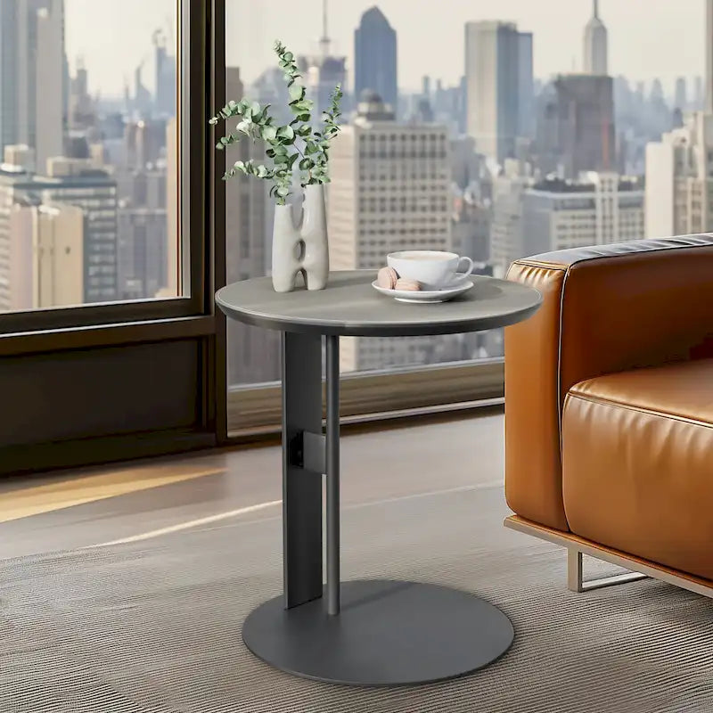 Table basse en pierre frittée blanche et marron de selle avec 2 tiroirs, carrée/ronde