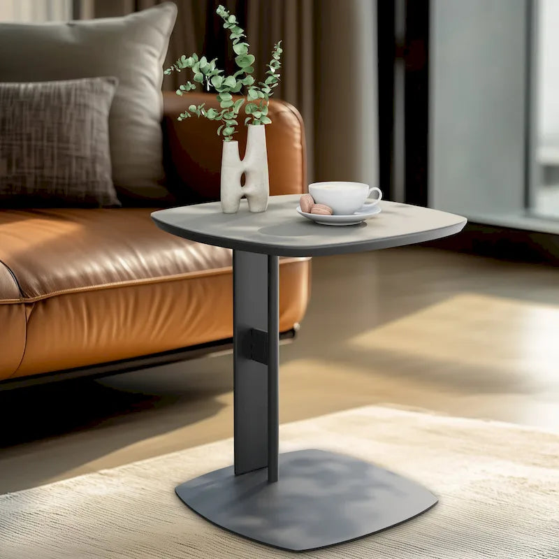 Table basse en pierre frittée blanche et marron de selle avec 2 tiroirs, carrée/ronde