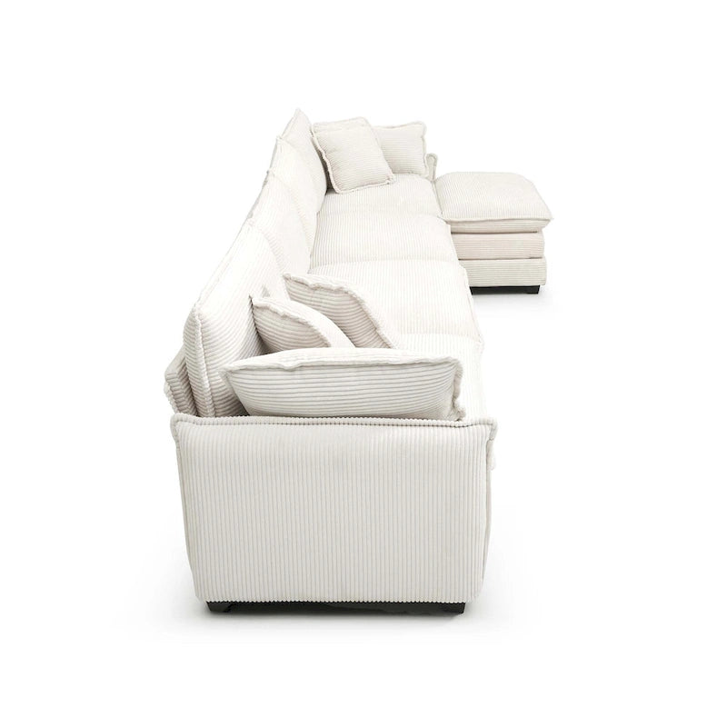 Canapé d'angle modulaire en velours côtelé en U, 6 places, vert / beige / sable / gris, avec ottoman