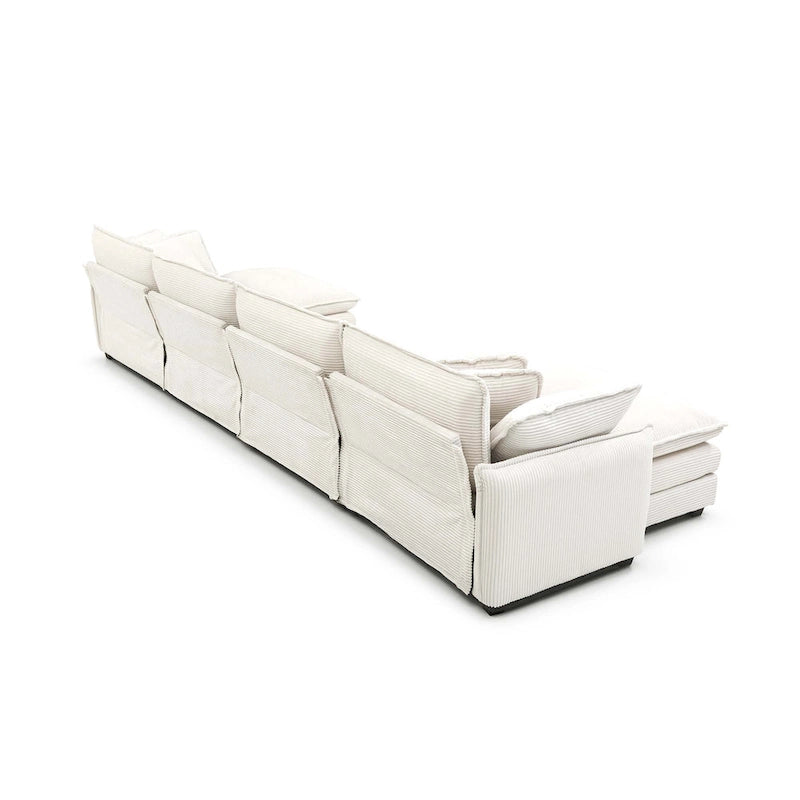 Canapé d'angle modulaire en velours côtelé en U, 6 places, vert / beige / sable / gris, avec ottoman