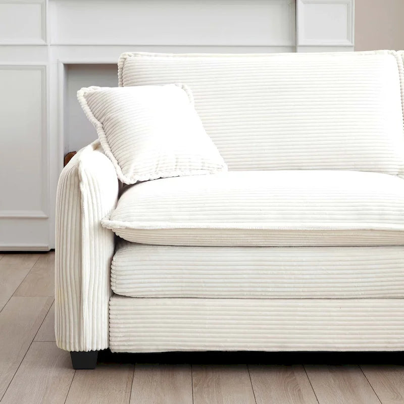 Canapé d'angle modulaire en velours côtelé en U, 6 places, vert / beige / sable / gris, avec ottoman