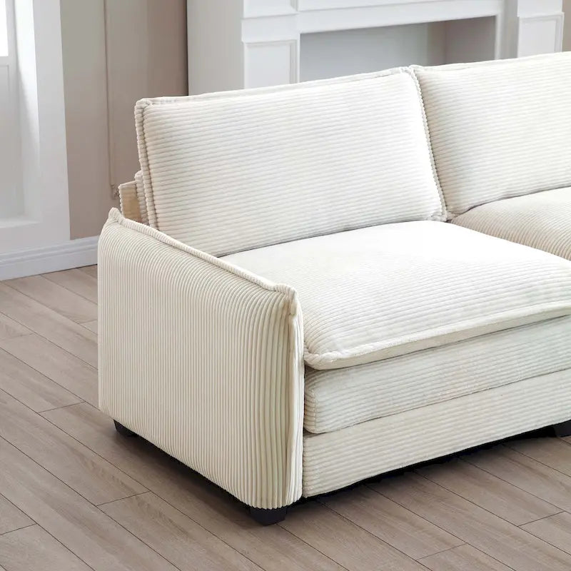 Canapé d'angle modulaire en velours côtelé en U, 6 places, vert / beige / sable / gris, avec ottoman