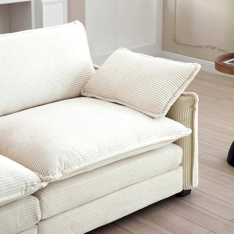 Canapé d'angle modulaire en velours côtelé en U, 6 places, vert / beige / sable / gris, avec ottoman