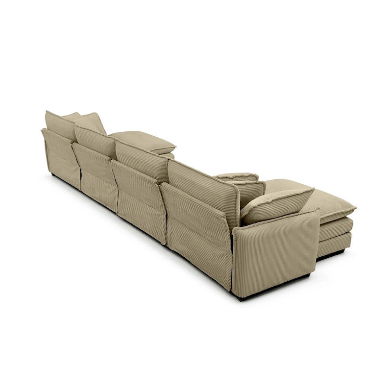 Canapé d'angle modulaire en velours côtelé en U, 6 places, vert / beige / sable / gris, avec ottoman