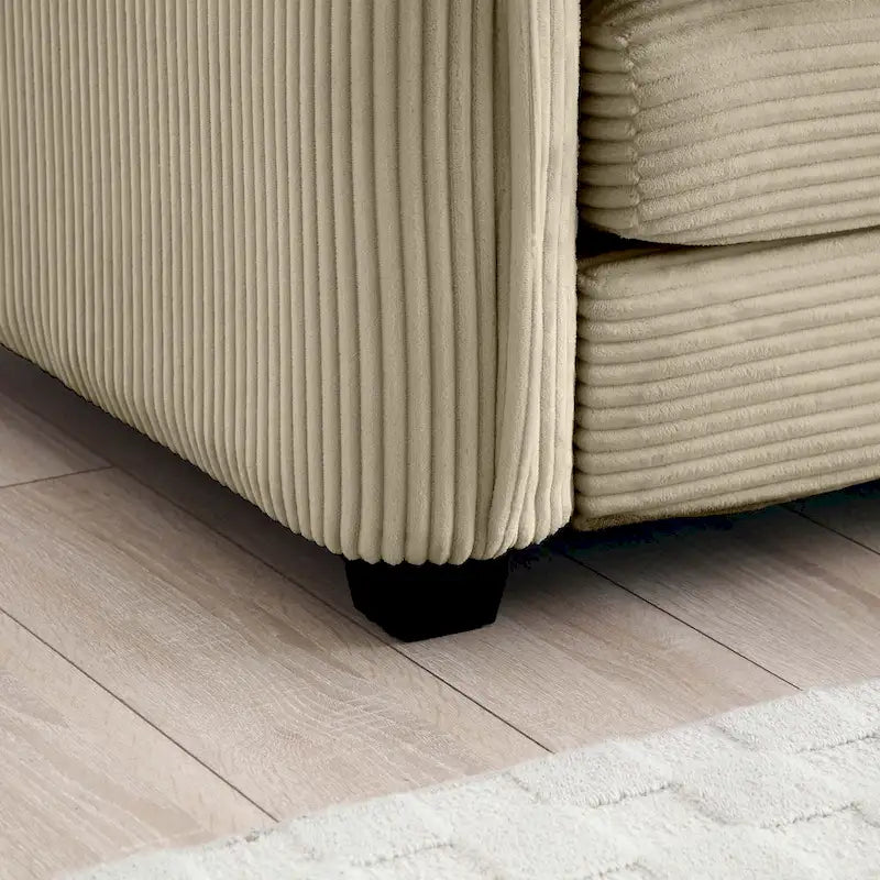 Canapé d'angle modulaire en velours côtelé en U, 6 places, vert / beige / sable / gris, avec ottoman