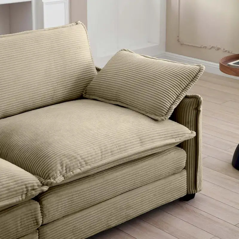 Canapé d'angle modulaire en velours côtelé en U, 6 places, vert / beige / sable / gris, avec ottoman