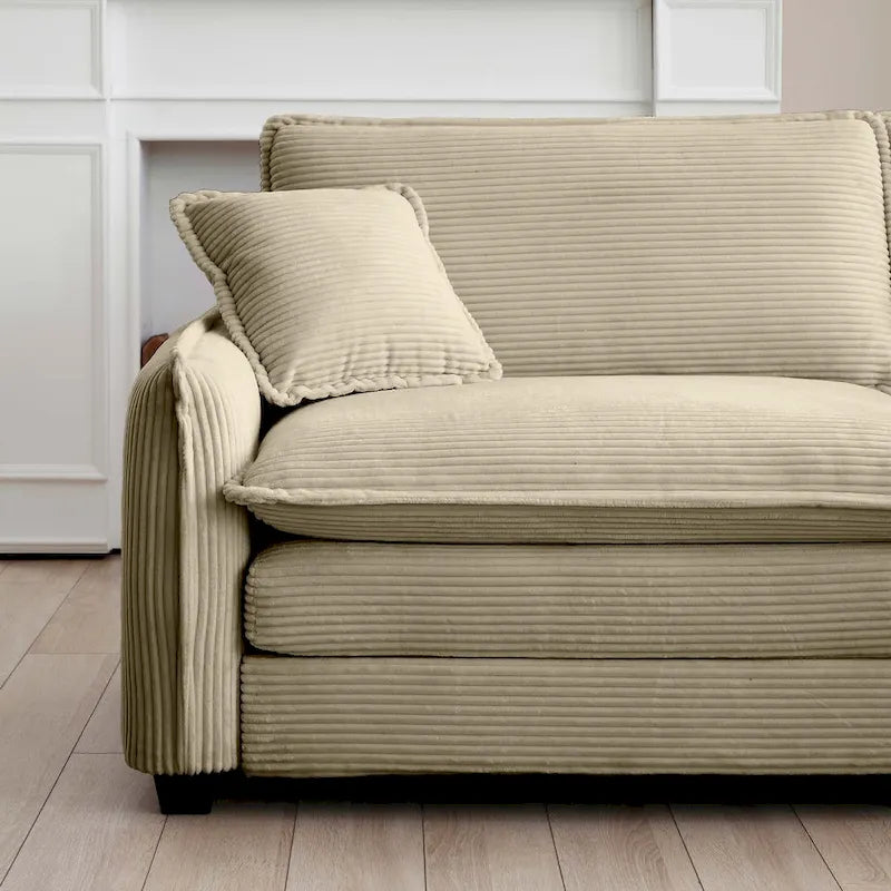 Canapé d'angle modulaire en velours côtelé en U, 6 places, vert / beige / sable / gris, avec ottoman