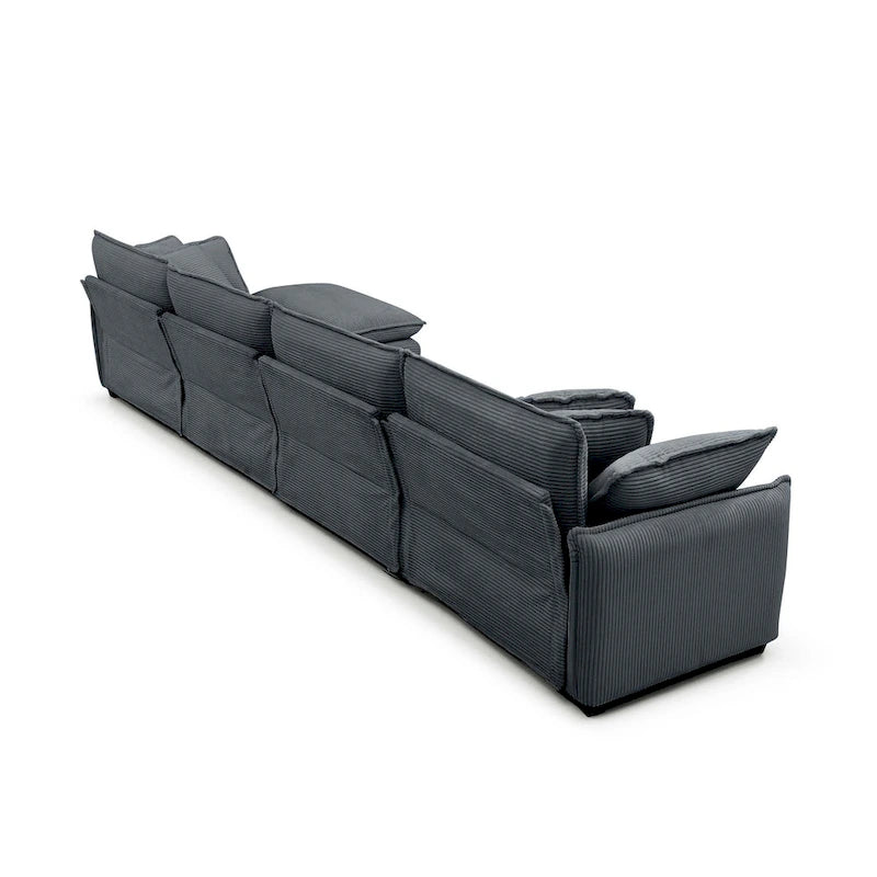 Canapé d'angle modulaire en velours côtelé en U, 6 places, vert / beige / sable / gris, avec ottoman
