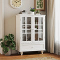 Buffet blanc avec double portes vitrées et tiroir, Meuble de rangement en MDF pour salon/couloir