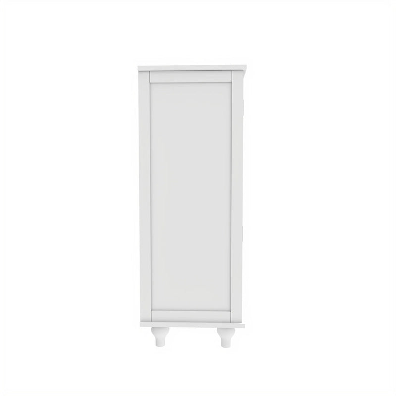 Buffet blanc avec double portes vitrées et tiroir, Meuble de rangement en MDF pour salon/couloir