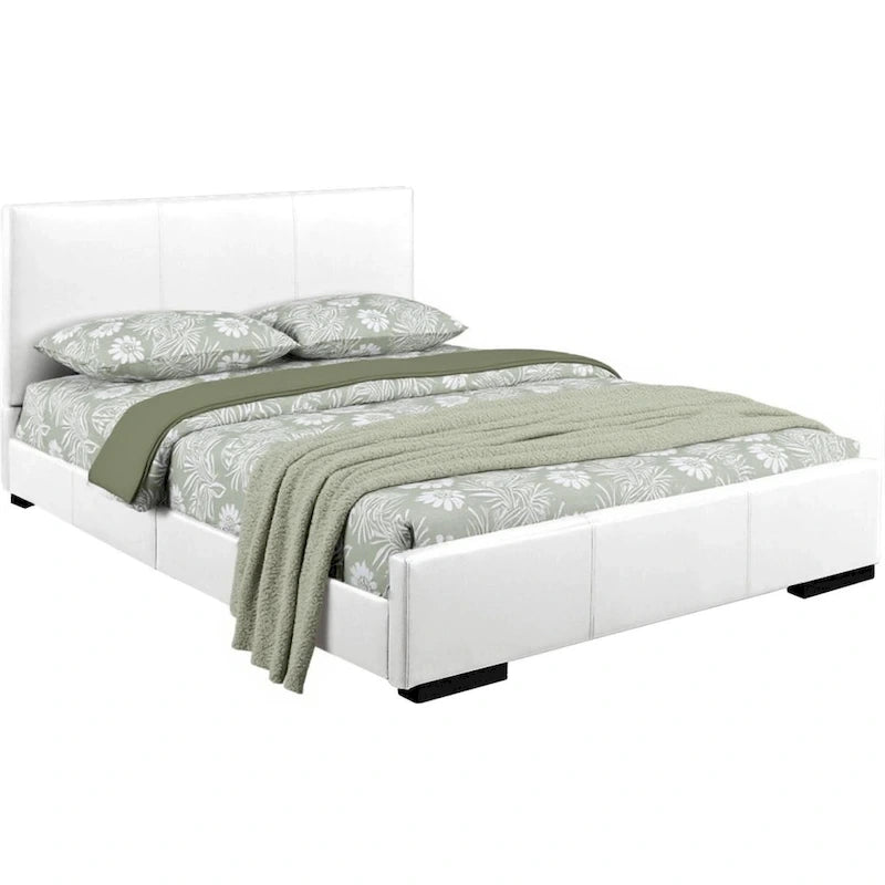Lit King Size en Similicuir Blanc avec Tête de Lit (2 Places)