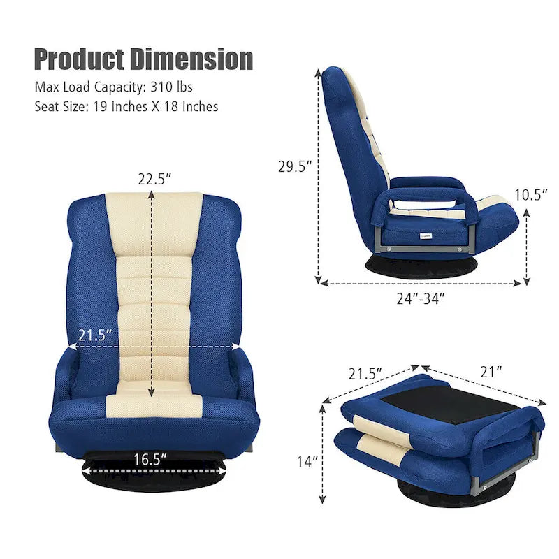 Chaise de jeu pliable pour 1 personne, pivotante à 360°, marron / gris / rouge / bleu