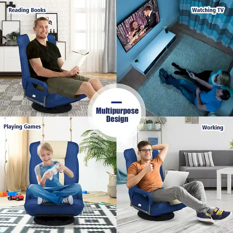 Chaise de jeu pliable pour 1 personne, pivotante à 360°, marron / gris / rouge / bleu