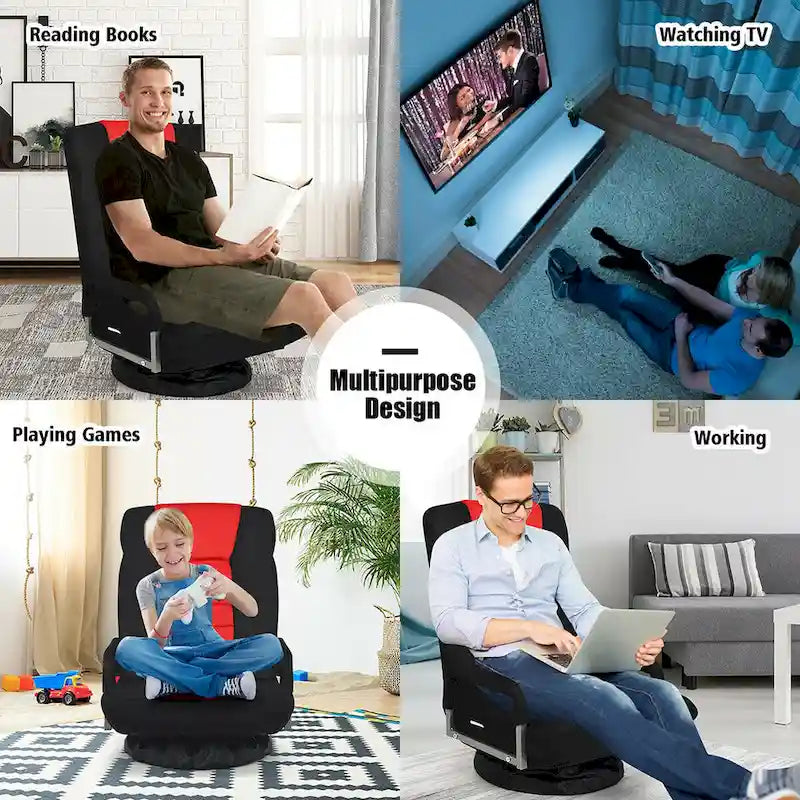 Chaise de jeu pliable pour 1 personne, pivotante à 360°, marron / gris / rouge / bleu