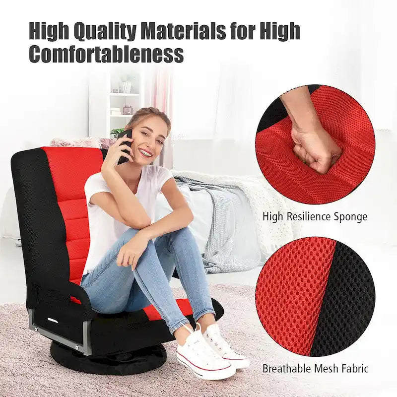 Chaise de jeu pliable pour 1 personne, pivotante à 360°, marron / gris / rouge / bleu