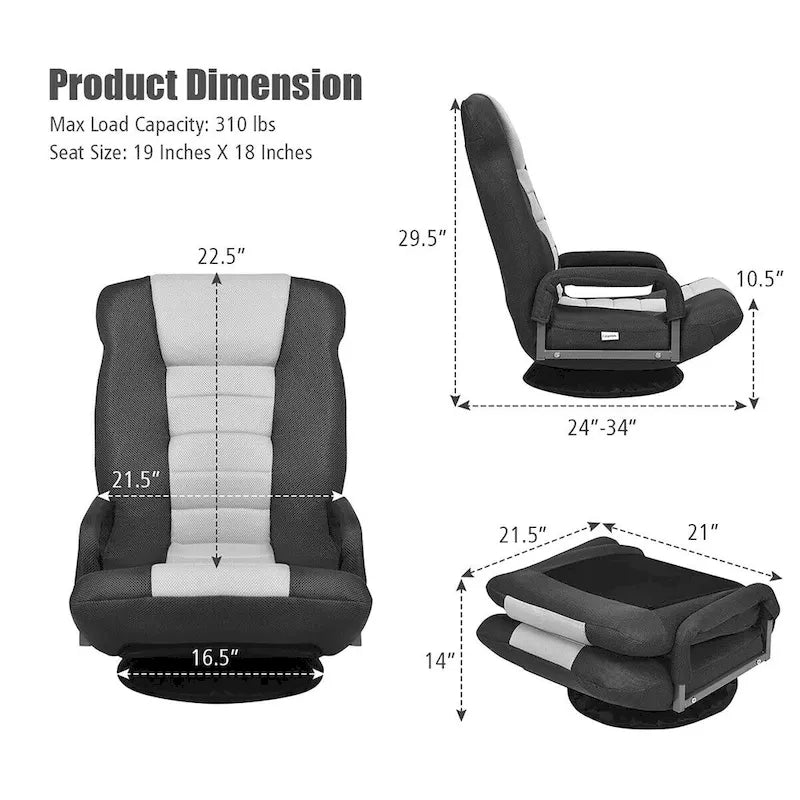 Chaise de jeu pliable pour 1 personne, pivotante à 360°, marron / gris / rouge / bleu