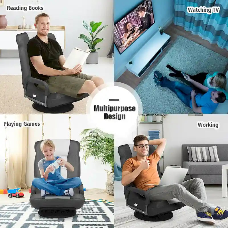 Chaise de jeu pliable pour 1 personne, pivotante à 360°, marron / gris / rouge / bleu