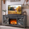 Meuble TV avec cheminée électrique et portes coulissantes style grange, style ferme, convient aux téléviseurs jusqu'à 66 pouces