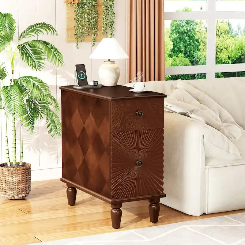Table de chevet en noyer à 2 tiroirs, style moderne du milieu du siècle, simple