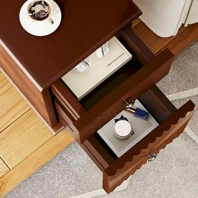 Table de chevet en noyer à 2 tiroirs, style moderne du milieu du siècle, simple
