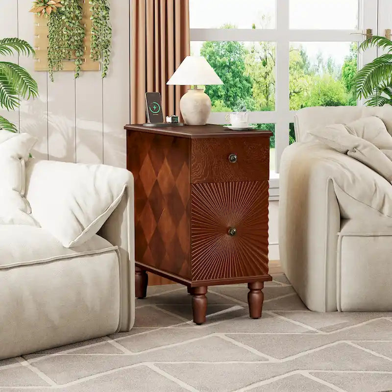 Table de chevet en noyer à 2 tiroirs, style moderne du milieu du siècle, simple