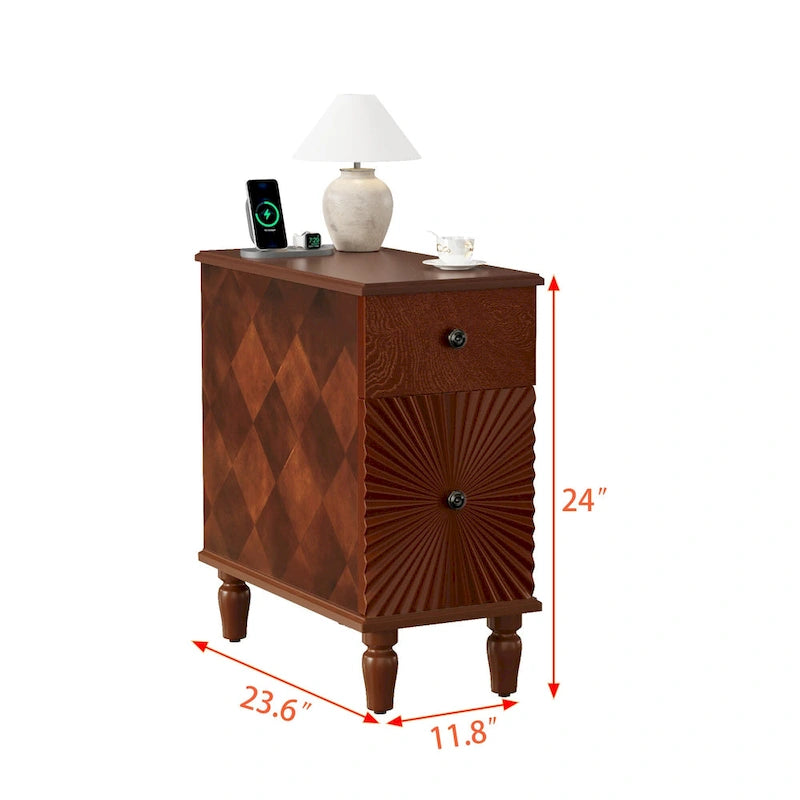 Table de chevet en noyer à 2 tiroirs, style moderne du milieu du siècle, simple