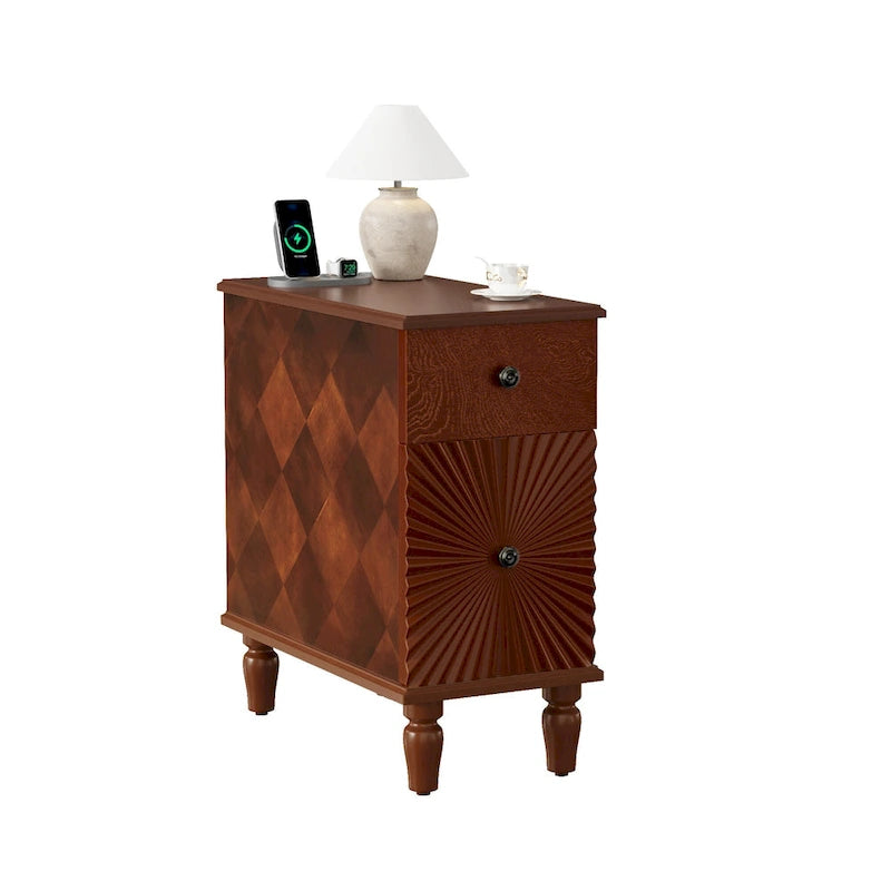 Table de chevet en noyer à 2 tiroirs, style moderne du milieu du siècle, simple