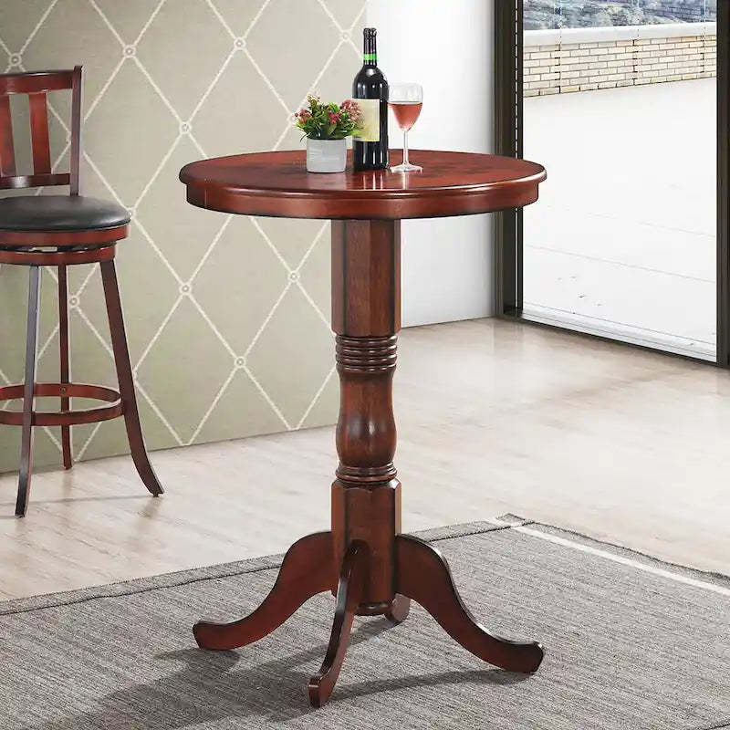 Table de pub ronde à damier, style bistrot, 2 places, couleur châtaigne