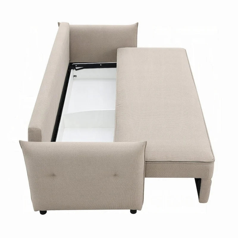 Canapé-lit gigogne beige et noir, 221 cm, 3 places