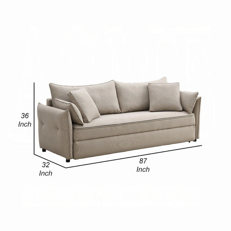 Canapé-lit gigogne beige et noir, 221 cm, 3 places
