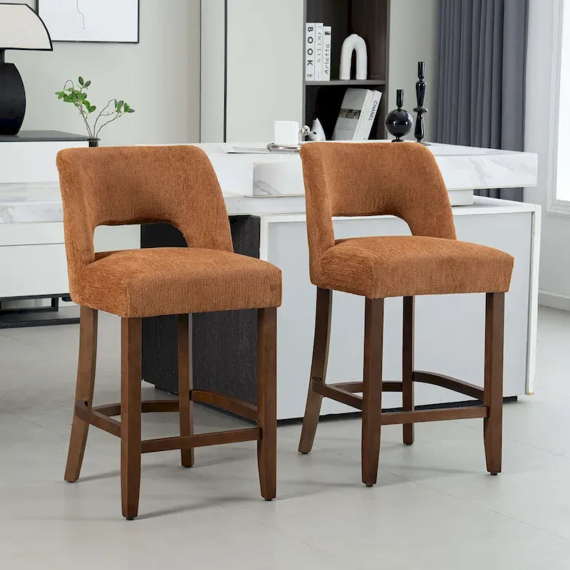Tabouret de bar en tissu blanc/orange/gris/marron/vert avec repose-pieds, lot de 2