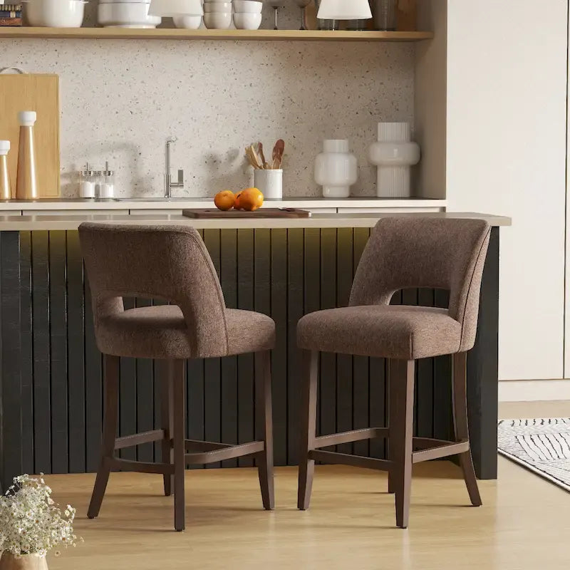 Tabouret de bar en tissu blanc/orange/gris/marron/vert avec repose-pieds, lot de 2