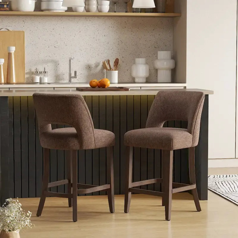 Tabouret de bar en tissu blanc/orange/gris/marron/vert avec repose-pieds, lot de 2