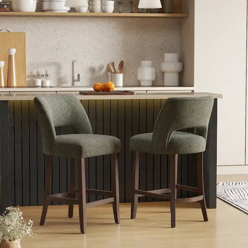Tabouret de bar en tissu blanc/orange/gris/marron/vert avec repose-pieds, lot de 2