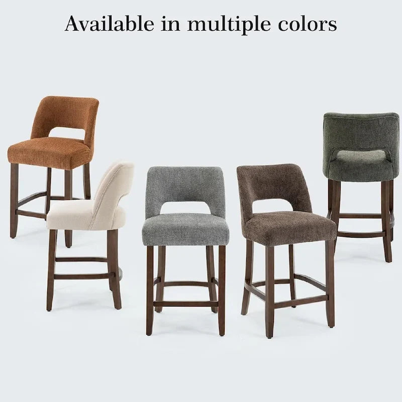 Tabouret de bar en tissu blanc/orange/gris/marron/vert avec repose-pieds, lot de 2