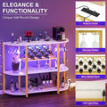 4-Tier Wine Bar Cabinet with Outlet and LED Light,Freestanding Bar Table with Glass Holder and Wine Storage