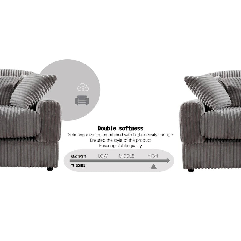 Antique Navy Blue / Light Gray Corduroy Convertible Sleeper Sectional Sofa, Seats 4–5, 6 Pillows