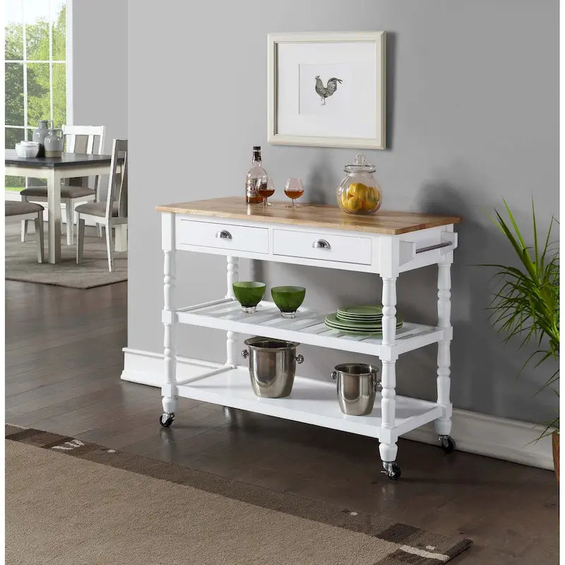 3-Tier Butcher Block Kitchen Cart with Drawers, Multiple Colors