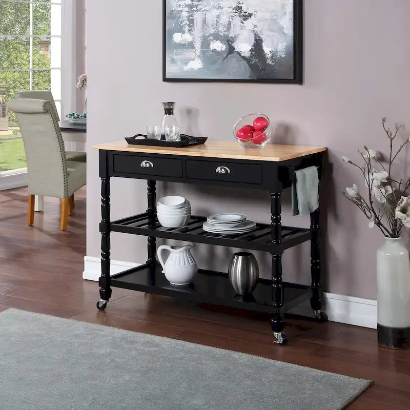 3-Tier Butcher Block Kitchen Cart with Drawers, Multiple Colors