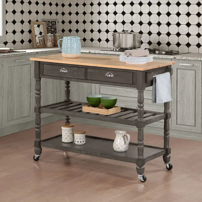 3-Tier Butcher Block Kitchen Cart with Drawers, Multiple Colors