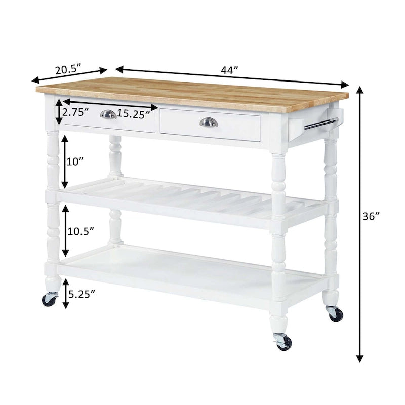 3-Tier Butcher Block Kitchen Cart with Drawers, Multiple Colors
