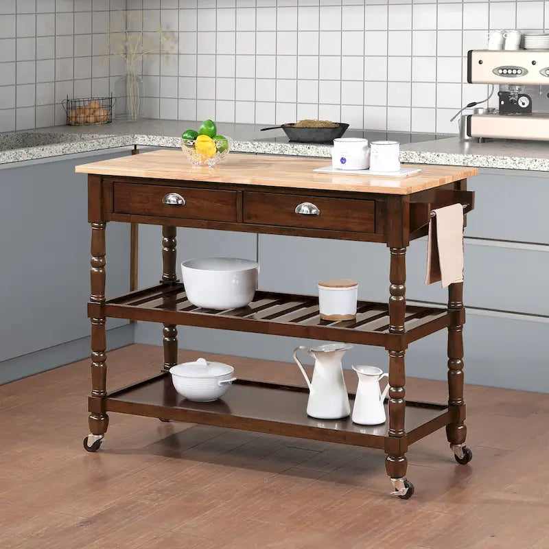 3-Tier Butcher Block Kitchen Cart with Drawers, Multiple Colors